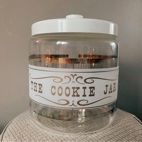 Vintage Pyrex “The Cookie Jar” glass canister with cream plastic lid. - Picture 1 of 10